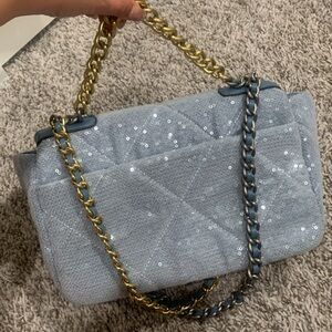 Blue Sequin Quilted Bag